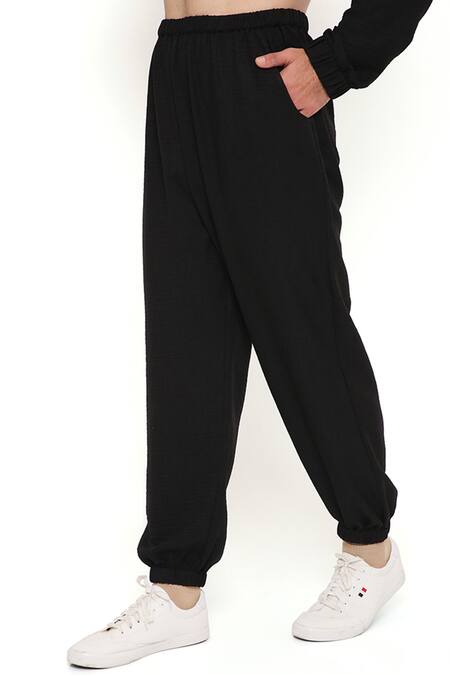 PS Men By Payal Singhal_Black Linen Plain Solid Bomber Kurta And Joggers Set _at_Aza_Fashions