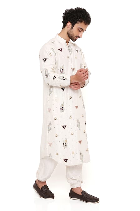 Buy_PS Men By Payal Singhal_Off White Silk Embroidered Abla Kurta And Joggers Set _Online_at_Aza_Fashions