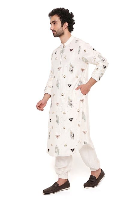 Shop_PS Men By Payal Singhal_Off White Silk Embroidered Abla Kurta And Joggers Set _Online_at_Aza_Fashions