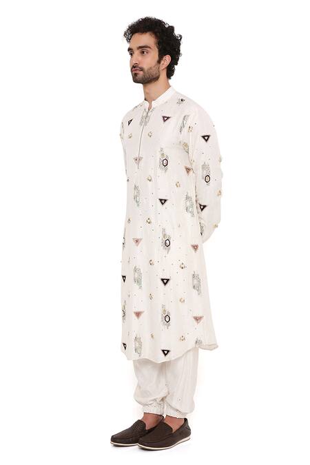 PS Men By Payal Singhal_Off White Silk Embroidered Abla Kurta And Joggers Set _at_Aza_Fashions