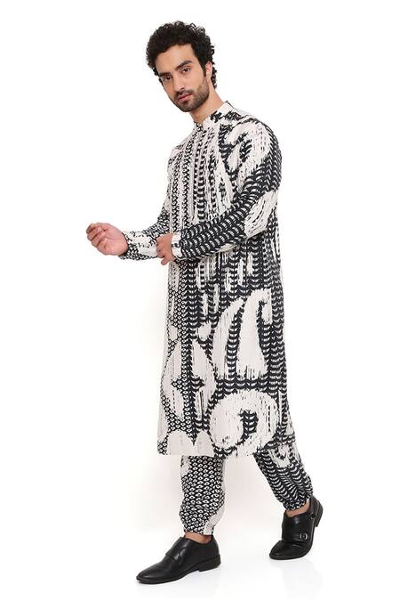 PS Men By Payal Singhal_Black Dupion Silk Printed Uzbek Kurta And Joggers Set _at_Aza_Fashions