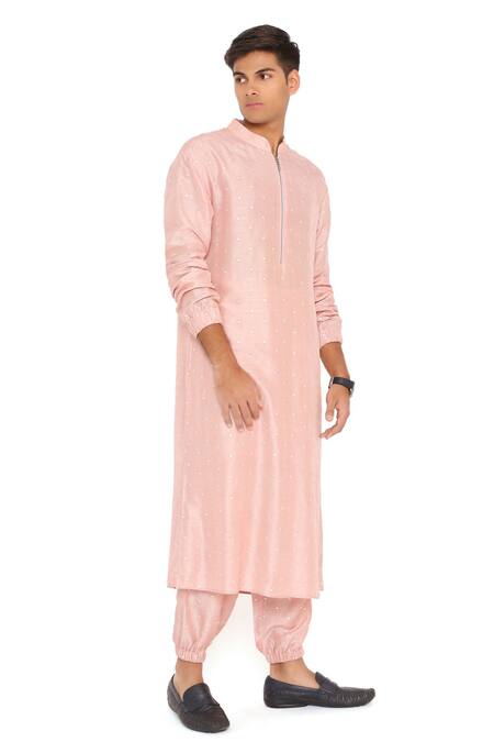 PS Men By Payal Singhal_Pink Abla Silk Solid Bomber Kurta And Jogger Pant Set _Online_at_Aza_Fashions