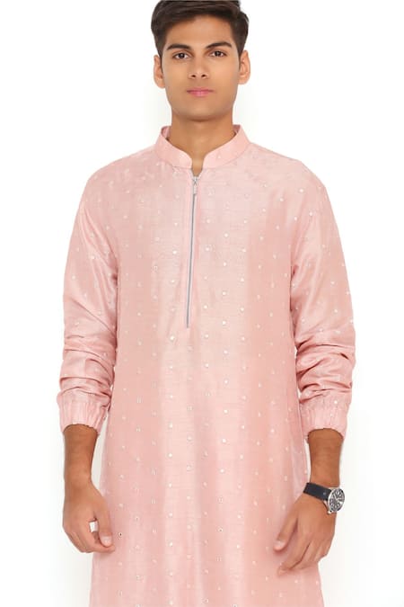 Shop_PS Men By Payal Singhal_Pink Abla Silk Solid Bomber Kurta And Jogger Pant Set _Online_at_Aza_Fashions