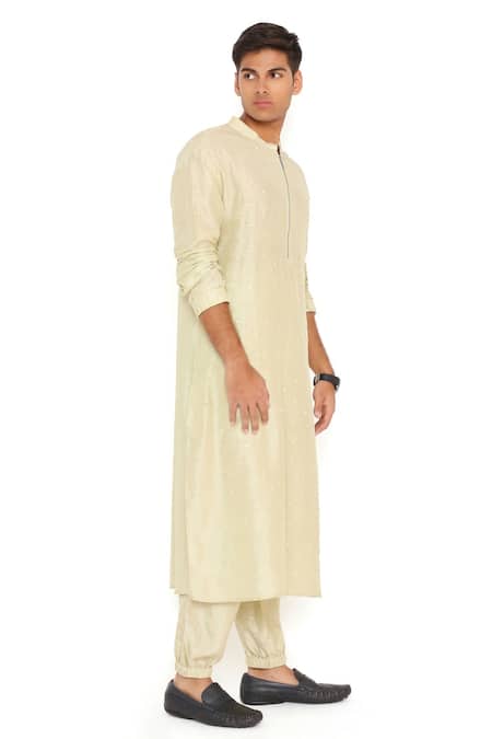 PS Men by Payal Singhal_Green Abla Silk Solid Bomber Kurta Set _Online_at_Aza_Fashions