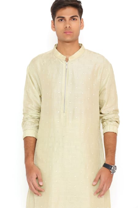 Shop_PS Men by Payal Singhal_Green Abla Silk Solid Bomber Kurta Set _Online_at_Aza_Fashions