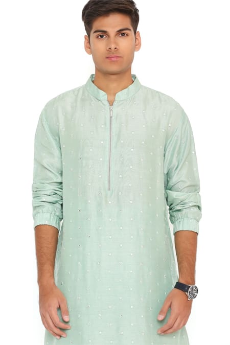 Shop PS Men By Payal Singhal Blue Abla Silk Solid Mandarin Neck Bomber Kurta Set Online at Aza Fashions Shop_PS Men By Payal Singhal_Blue Abla Silk Solid Mandarin Neck Bomber Kurta Set _Online_at_Aza_Fashions