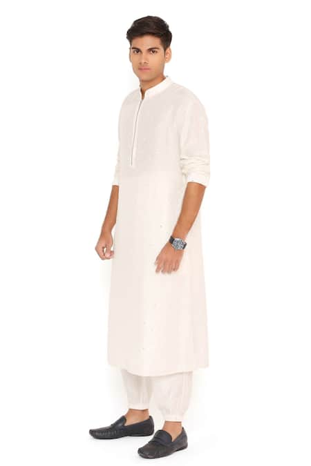 Buy_PS Men By Payal Singhal_White Abla Silk Solid Bomber Kurta And Jogger Pant Set _Online_at_Aza_Fashions
