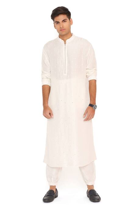 PS Men By Payal Singhal_White Abla Silk Solid Bomber Kurta And Jogger Pant Set _at_Aza_Fashions