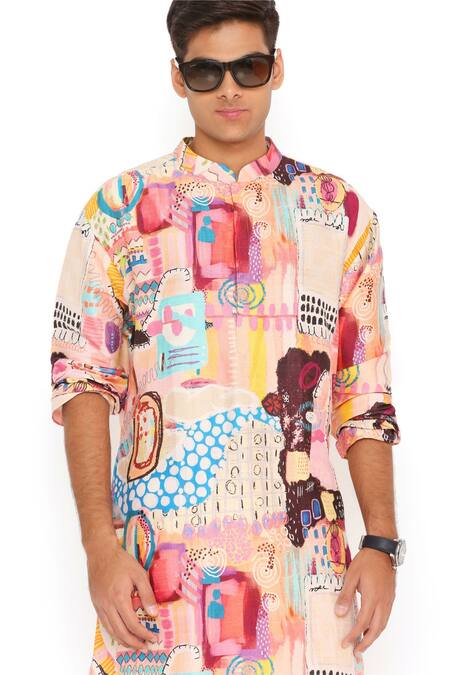 PS Men By Payal Singhal_White Kurta  Dupion Silk Printed Trance Set_at_Aza_Fashions