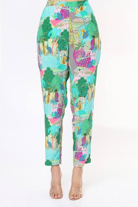 PS Pret By Payal Singhal_Grey Crepe Printed Kuno V Neck Kurta And Pant Set _Online_at_Aza_Fashions