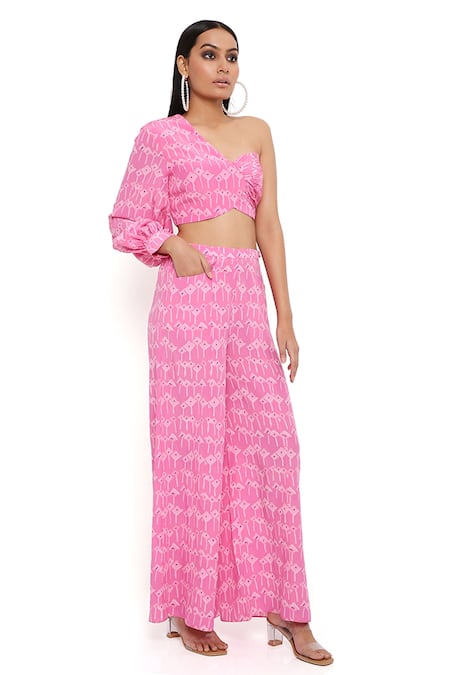 Buy PS Pret By Payal Singhal Pink Crepe Printed Kite Asymmetric Top And Palazzo Set Online at Aza Fashions Buy_PS Pret By Payal Singhal_Pink Crepe Printed Kite Asymmetric Top And Palazzo Set _Online_at_Aza_Fashions