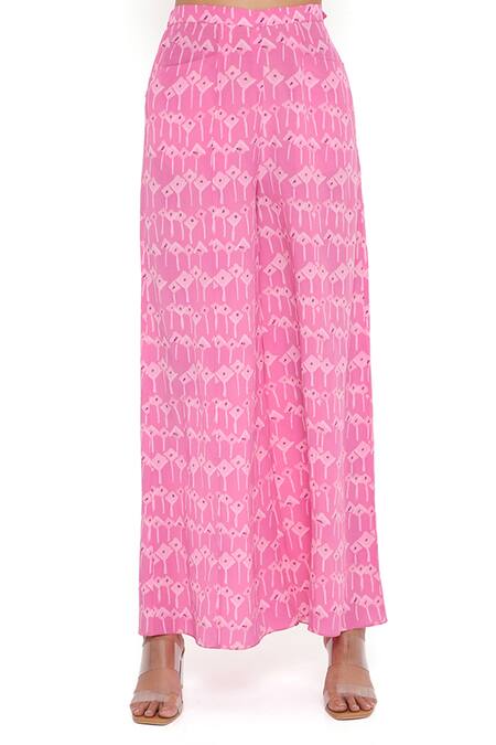 Shop PS Pret By Payal Singhal Pink Crepe Printed Kite Asymmetric Top And Palazzo Set Online at Aza Fashions Shop_PS Pret By Payal Singhal_Pink Crepe Printed Kite Asymmetric Top And Palazzo Set _Online_at_Aza_Fashions