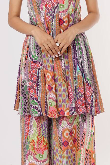 Buy Payal Singhal Multi Color Crepe Collared African Print Tube Kalidar Kurta And Palazzo Set Online at Aza Fashions Buy_Payal Singhal_Multi Color Crepe Collared African Print Tube Kalidar Kurta And Palazzo Set _Online_at_Aza_Fashions