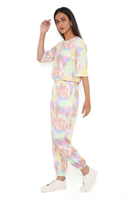 Buy_PS Pret By Payal Singhal_Green Cotton Tie And Dye Round Top & Joggers Set_Online_at_Aza_Fashions