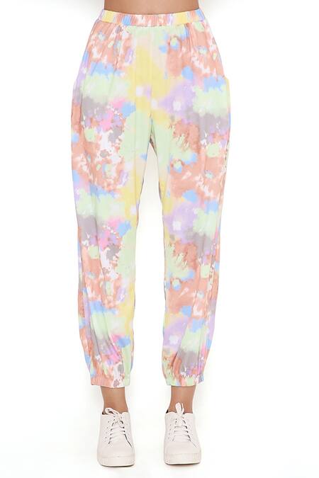 Shop_PS Pret By Payal Singhal_Green Cotton Tie And Dye Round Top & Joggers Set_Online_at_Aza_Fashions