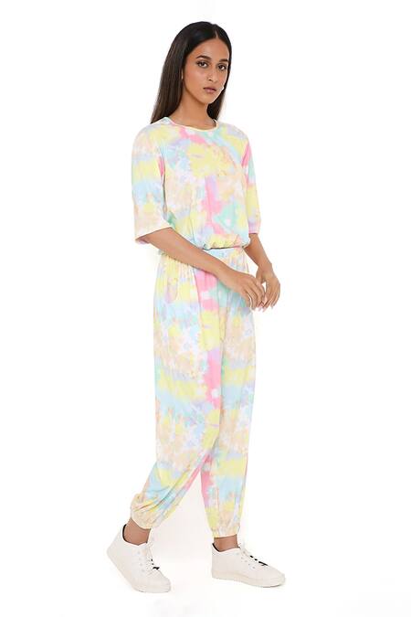 Buy PS Pret By Payal Singhal Yellow Cotton Tie And Dye Round Top & Joggers Set Online at Aza Fashions Buy_PS Pret By Payal Singhal_Yellow Cotton Tie And Dye Round Top & Joggers Set_Online_at_Aza_Fashions