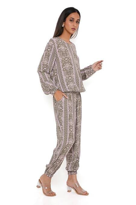 Buy PS Pret By Payal Singhal Green Rayon Floral Print Round Top And Joggers Set Online at Aza Fashions Buy_PS Pret By Payal Singhal_Green Rayon Floral Print Round Top And Joggers Set_Online_at_Aza_Fashions