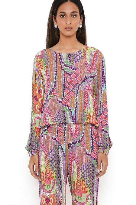 PS Pret By Payal Singhal_Multi Color Cotton African Print Round Top And Joggers Set _at_Aza_Fashions