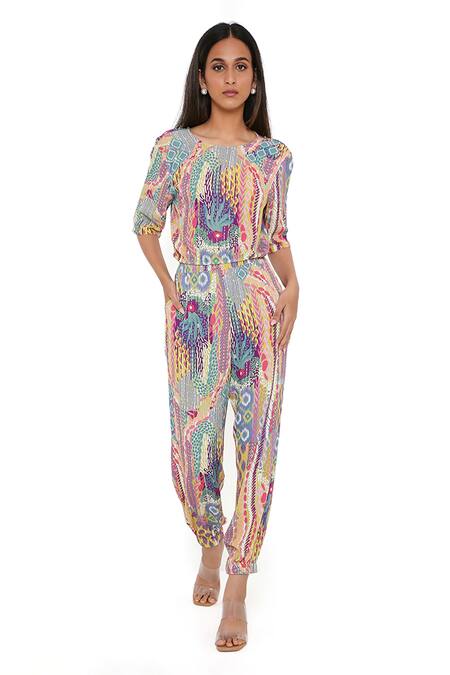 PS Pret By Payal Singhal_Green Cotton African Print Round Top And Joggers Set_Online_at_Aza_Fashions