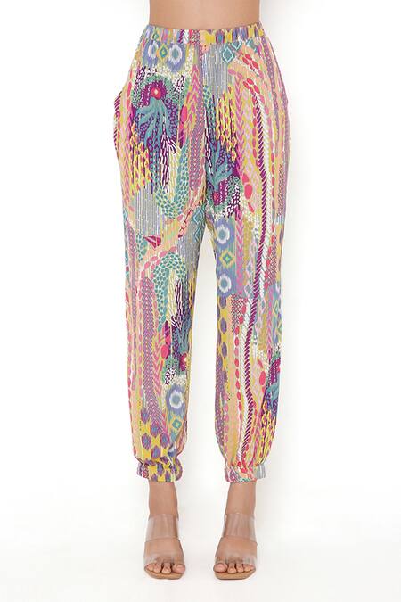 Shop_PS Pret By Payal Singhal_Green Cotton African Print Round Top And Joggers Set_Online_at_Aza_Fashions