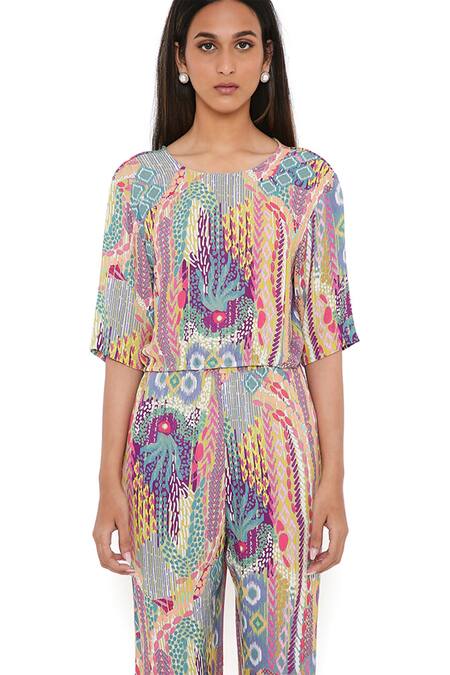 PS Pret By Payal Singhal_Green Cotton African Print Round Top And Joggers Set_at_Aza_Fashions