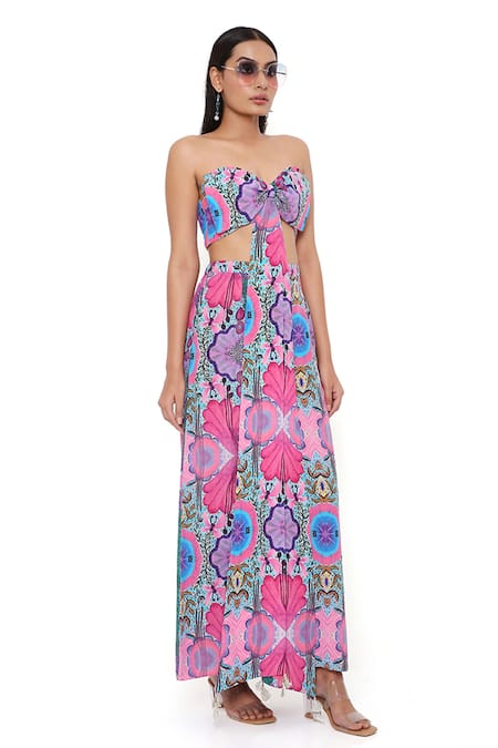 Buy_PS Pret By Payal Singhal_Pink Crepe Printed Enchanted Sweetheart Neck Palazzo Set _Online_at_Aza_Fashions