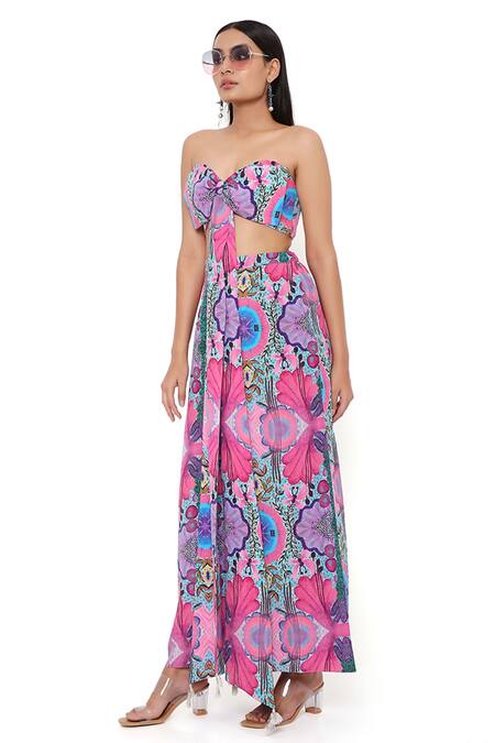 Shop_PS Pret By Payal Singhal_Pink Crepe Printed Enchanted Sweetheart Neck Palazzo Set _Online_at_Aza_Fashions