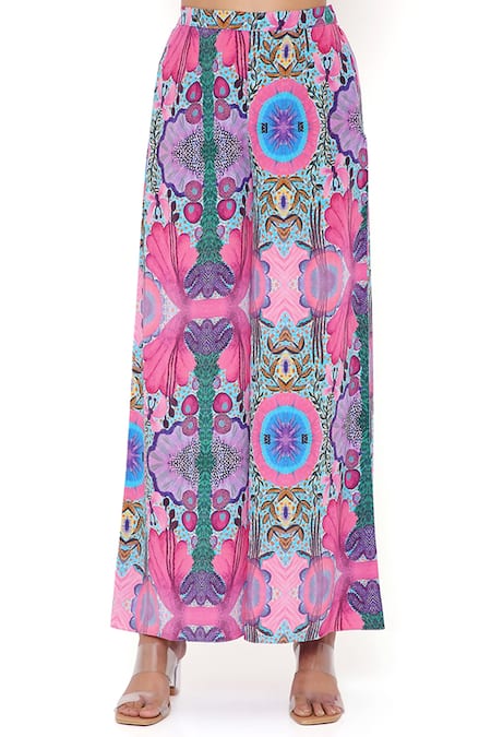 PS Pret By Payal Singhal_Pink Crepe Printed Enchanted Sweetheart Neck Palazzo Set _at_Aza_Fashions