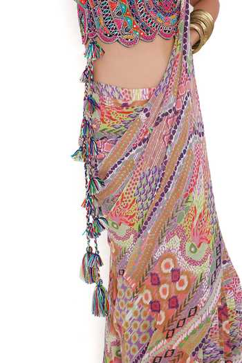 Shop_Payal Singhal_Multi Color Georgette African Pattern V Neck Print Pre-stitched Saree With Choli _Online_at_Aza_Fashions
