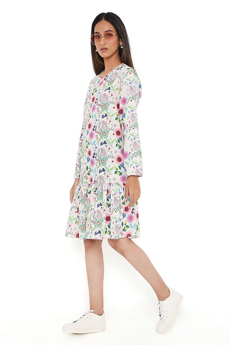 Buy PS Pret By Payal Singhal Cream Art Crepe Print Floral Garden Round Frill Hem Tunic Online at Aza Fashions Buy_PS Pret By Payal Singhal_Cream Art Crepe Print Floral Garden Round Frill Hem Tunic _Online_at_Aza_Fashions