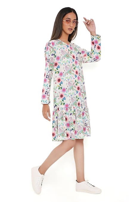 Shop PS Pret By Payal Singhal Cream Art Crepe Print Floral Garden Round Frill Hem Tunic Online at Aza Fashions Shop_PS Pret By Payal Singhal_Cream Art Crepe Print Floral Garden Round Frill Hem Tunic _Online_at_Aza_Fashions