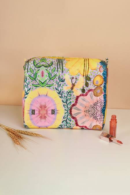 Buy_Payal Singhal Accessories_Yellow Print Enchanted Vanity Kit - Set Of 3_Online_at_Aza_Fashions