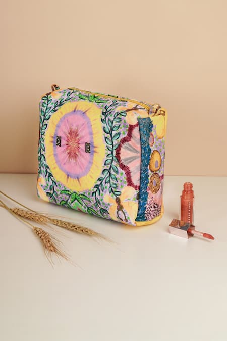 Shop_Payal Singhal Accessories_Yellow Print Enchanted Vanity Kit - Set Of 3_Online_at_Aza_Fashions