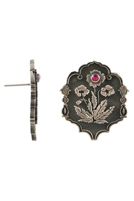 Palace Of Silver_Silver Plated Floral Embellished Stud Earrings_Online_at_Aza_Fashions