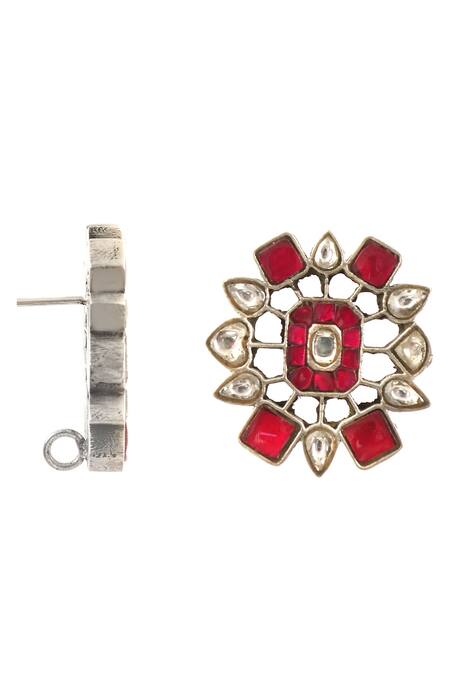 Palace Of Silver_Pink Kundan Embellished Stud Earrings_Online_at_Aza_Fashions