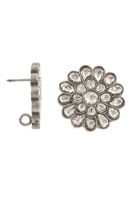 Palace Of Silver_White Kundan Jadau Embellished Stud Earrings_Online_at_Aza_Fashions
