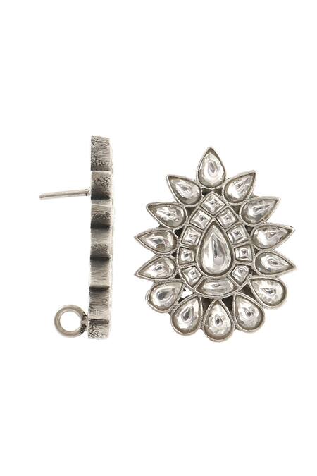 Palace Of Silver_White Kundan Jadau Embellished Earrings_Online_at_Aza_Fashions