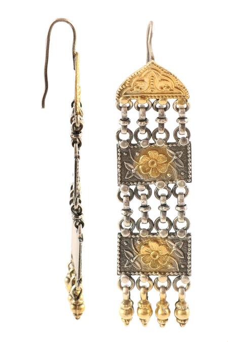 Palace Of Silver_Gold Plated Floral Carved Earrings_Online_at_Aza_Fashions