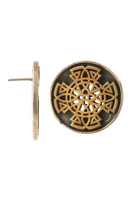 Palace Of Silver_Gold Plated Antique Floral Ear Studs_Online_at_Aza_Fashions