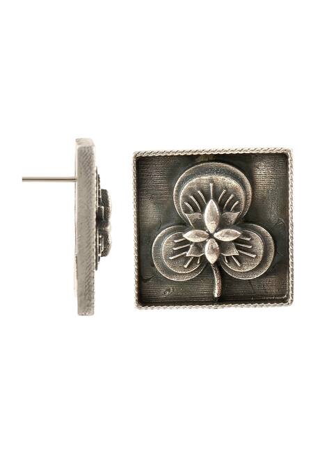 Palace Of Silver_White Oxidized Floral Ear Studs_Online_at_Aza_Fashions