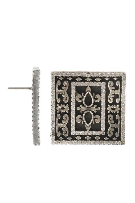 Palace Of Silver_White Embellished Rawa Work Stud Earrings_Online_at_Aza_Fashions