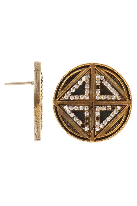 Palace Of Silver_Gold Plated Round Stud Earrings_Online_at_Aza_Fashions