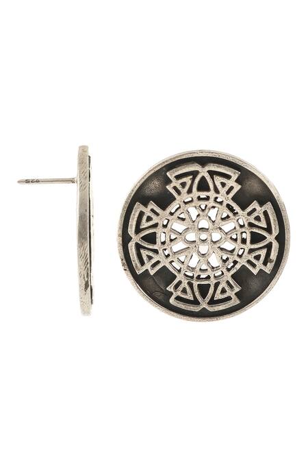 Palace Of Silver_Silver Plated Geometric Pattern Round Ear Studs_Online_at_Aza_Fashions