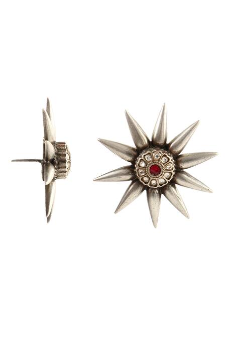 Palace Of Silver_Silver Plated Sun-floral Stud Earrings_Online_at_Aza_Fashions