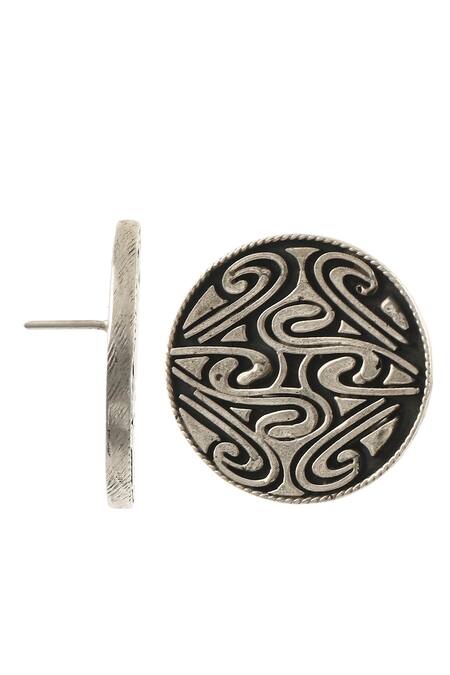Palace Of Silver_Silver Plated Puzzle Round Ear Studs_Online_at_Aza_Fashions
