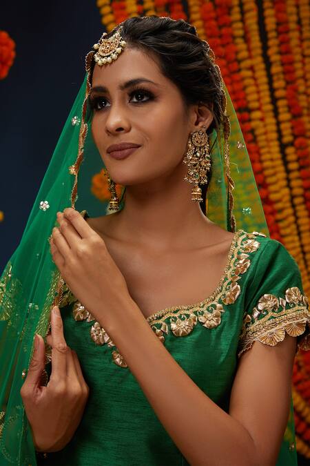 Buy_Preeti S Kapoor_Green Net Embroidery, Gota Patti Sweetheart Neck Kurta Gharara Set _Online_at_Aza_Fashions