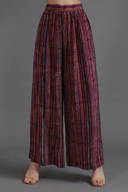 Shop_Preeti S Kapoor_Wine Crepe Tassels Round Neck Irha Floral Honeycomb Print Kaftan With Pant_Online_at_Aza_Fashions