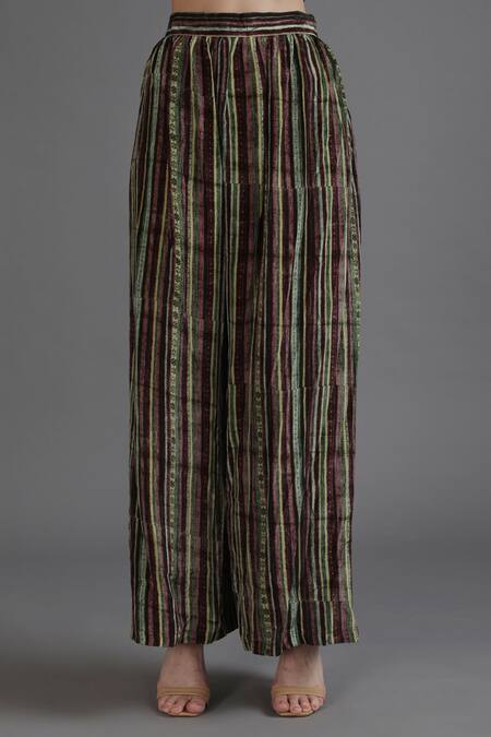 Shop Preeti S Kapoor Green Crepe Tassels V-neck Harmeen Flared Collage Print Kaftan With Pant Online at Aza Fashions Shop_Preeti S Kapoor_Green Crepe Tassels V-neck Harmeen Flared Collage Print Kaftan With Pant_Online_at_Aza_Fashions