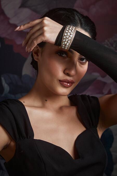 Paisley Pop_Gold Plated Diamonds, Zari Victorian Polki Bangle _at_Aza_Fashions