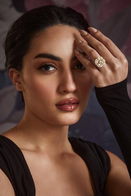 Paisley Pop_Gold Plated Pearls Kundan Ring _Online_at_Aza_Fashions